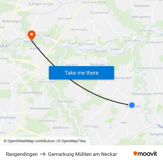 Rangendingen to Gemarkung Mühlen am Neckar map