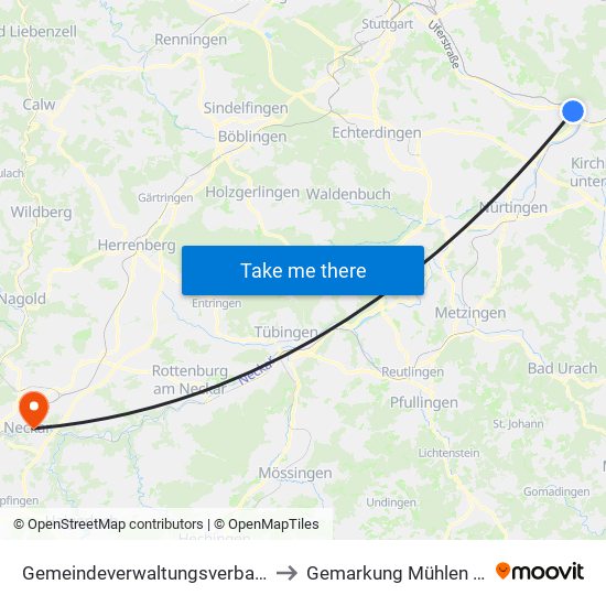 Gemeindeverwaltungsverband Plochingen to Gemarkung Mühlen am Neckar map
