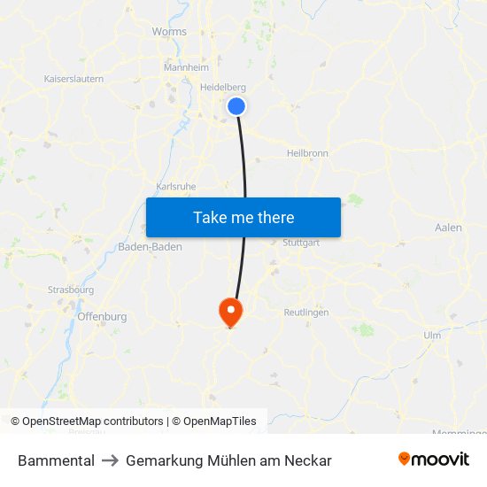 Bammental to Gemarkung Mühlen am Neckar map