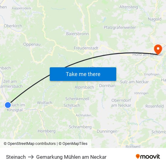 Steinach to Gemarkung Mühlen am Neckar map