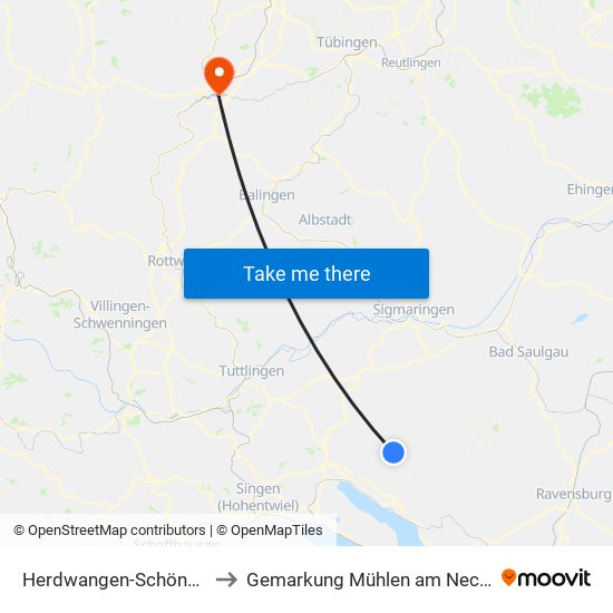 Herdwangen-Schönach to Gemarkung Mühlen am Neckar map