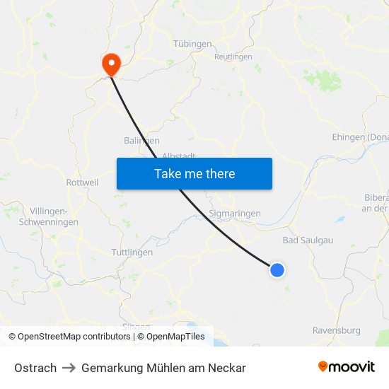 Ostrach to Gemarkung Mühlen am Neckar map