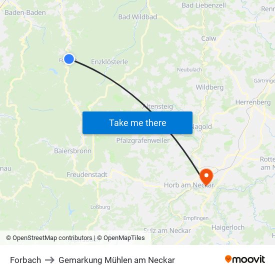 Forbach to Gemarkung Mühlen am Neckar map