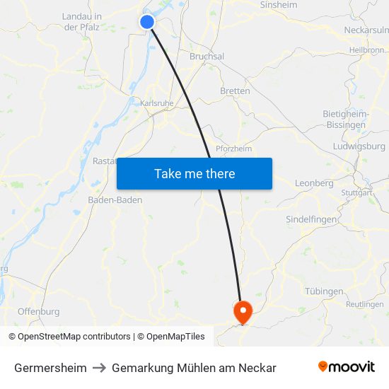 Germersheim to Gemarkung Mühlen am Neckar map