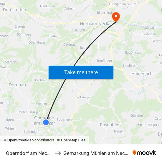 Oberndorf am Neckar to Gemarkung Mühlen am Neckar map