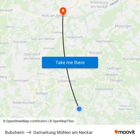 Bubsheim to Gemarkung Mühlen am Neckar map