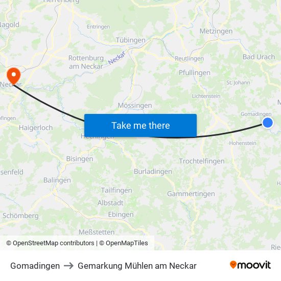 Gomadingen to Gemarkung Mühlen am Neckar map