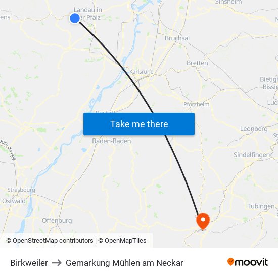 Birkweiler to Gemarkung Mühlen am Neckar map