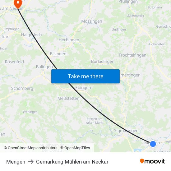 Mengen to Gemarkung Mühlen am Neckar map
