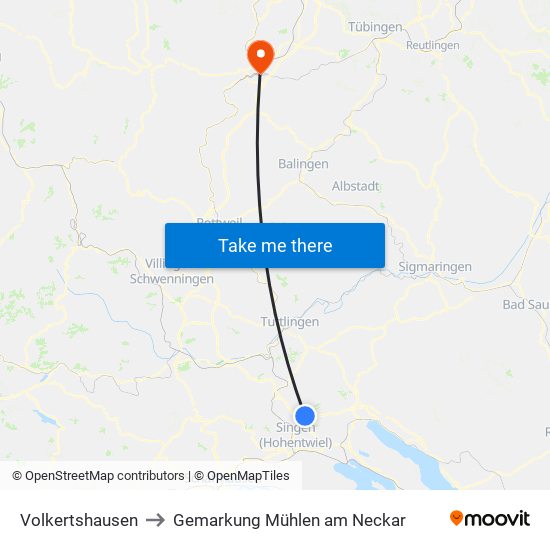 Volkertshausen to Gemarkung Mühlen am Neckar map