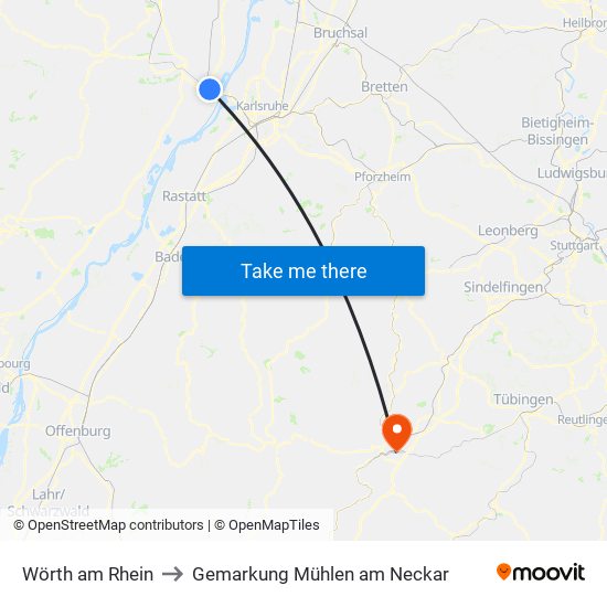 Wörth am Rhein to Gemarkung Mühlen am Neckar map