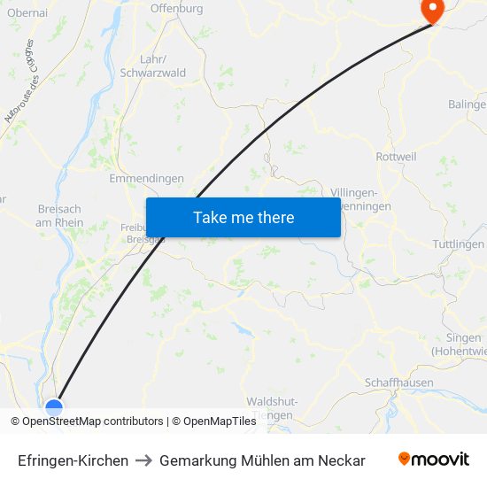 Efringen-Kirchen to Gemarkung Mühlen am Neckar map