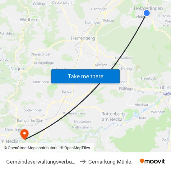 Gemeindeverwaltungsverband Holzgerlingen to Gemarkung Mühlen am Neckar map