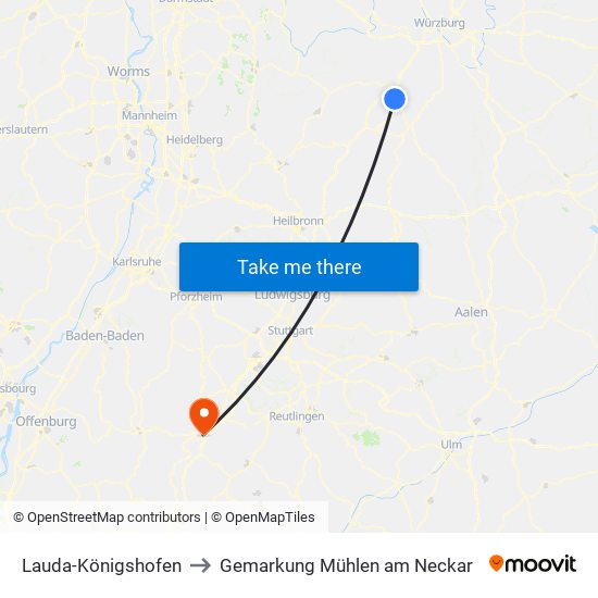 Lauda-Königshofen to Gemarkung Mühlen am Neckar map