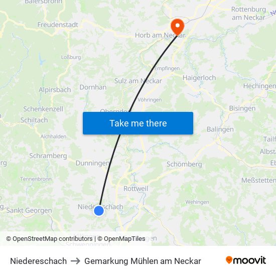 Niedereschach to Gemarkung Mühlen am Neckar map