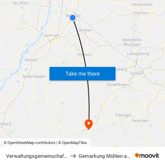 Verwaltungsgemeinschaft Bruchsal to Gemarkung Mühlen am Neckar map
