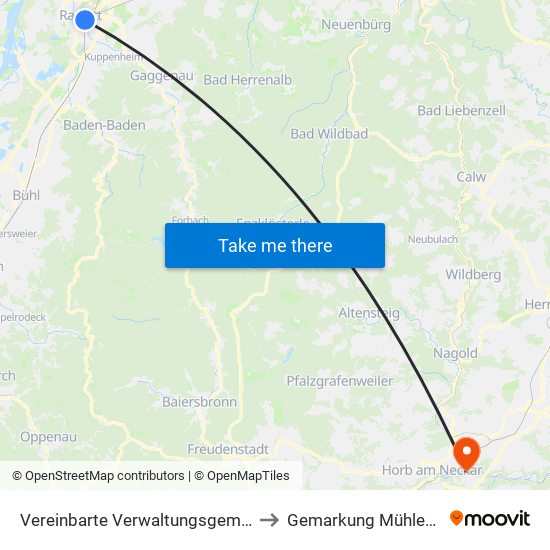 Vereinbarte Verwaltungsgemeinschaft Rastatt to Gemarkung Mühlen am Neckar map