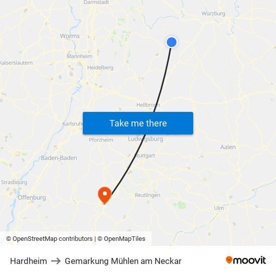 Hardheim to Gemarkung Mühlen am Neckar map