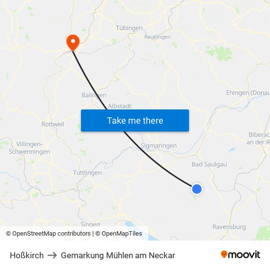 Hoßkirch to Gemarkung Mühlen am Neckar map