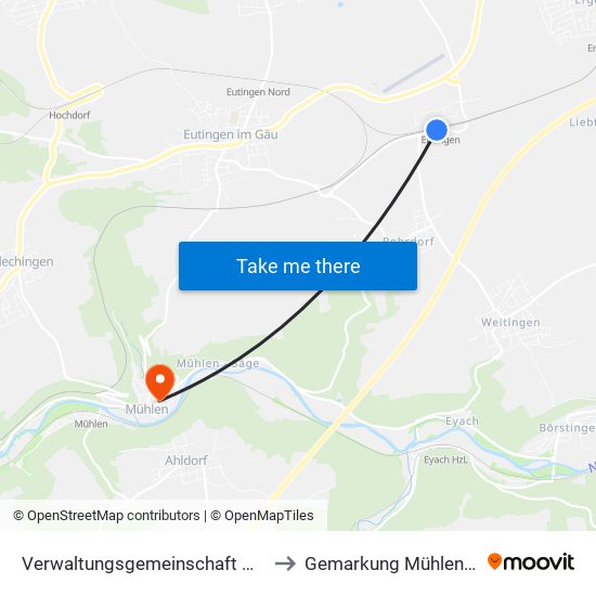 Verwaltungsgemeinschaft Horb am Neckar to Gemarkung Mühlen am Neckar map