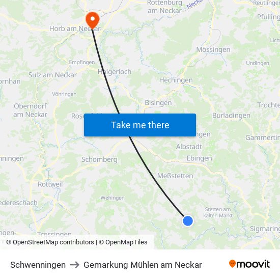 Schwenningen to Gemarkung Mühlen am Neckar map