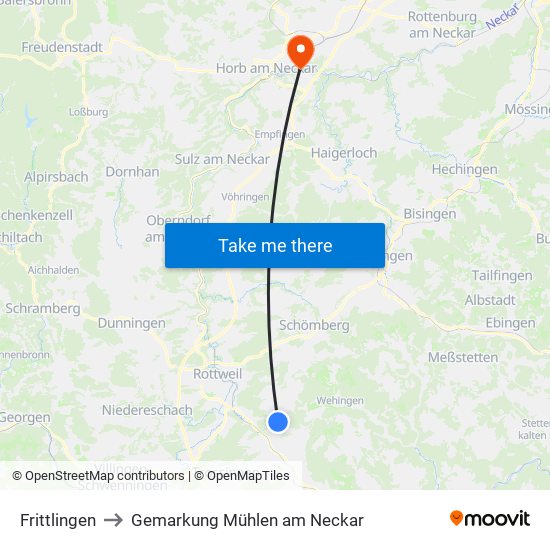 Frittlingen to Gemarkung Mühlen am Neckar map