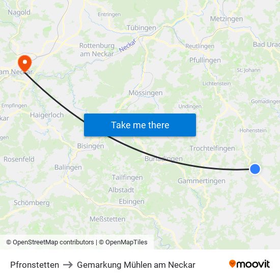 Pfronstetten to Gemarkung Mühlen am Neckar map