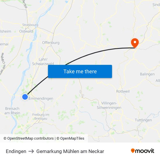 Endingen to Gemarkung Mühlen am Neckar map