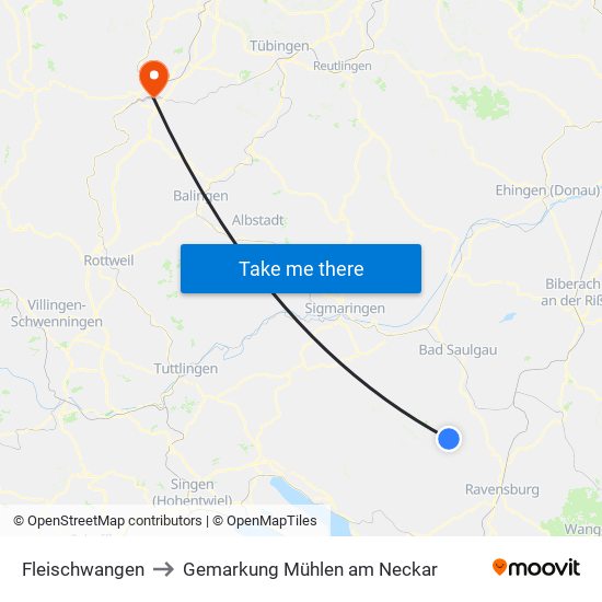 Fleischwangen to Gemarkung Mühlen am Neckar map