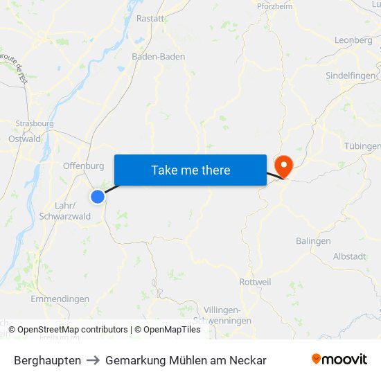 Berghaupten to Gemarkung Mühlen am Neckar map