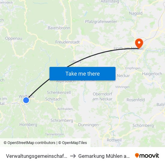 Verwaltungsgemeinschaft Wolfach to Gemarkung Mühlen am Neckar map