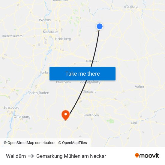 Walldürn to Gemarkung Mühlen am Neckar map