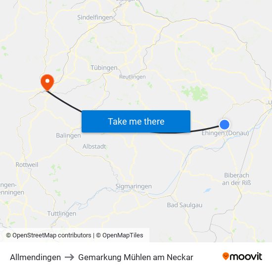 Allmendingen to Gemarkung Mühlen am Neckar map