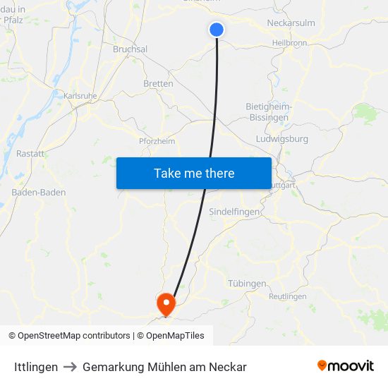 Ittlingen to Gemarkung Mühlen am Neckar map