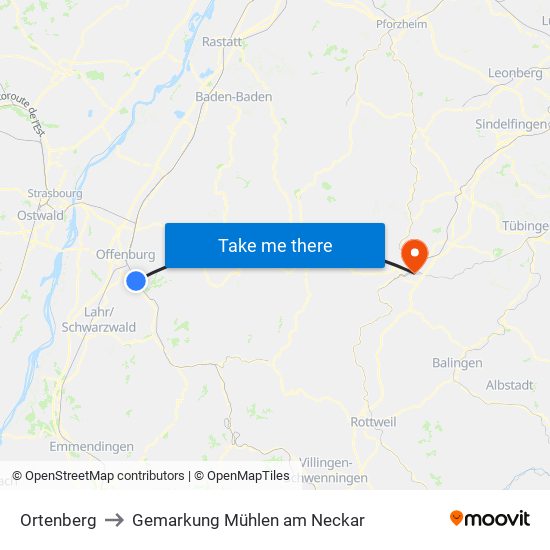 Ortenberg to Gemarkung Mühlen am Neckar map