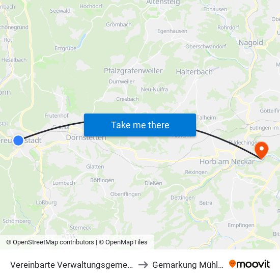 Vereinbarte Verwaltungsgemeinschaft Freudenstadt to Gemarkung Mühlen am Neckar map