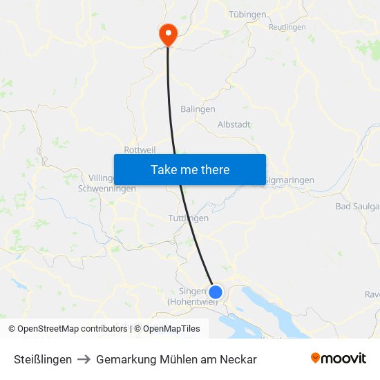 Steißlingen to Gemarkung Mühlen am Neckar map