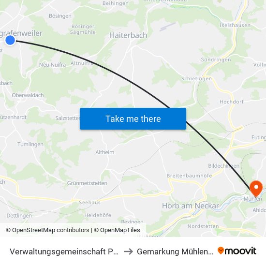 Verwaltungsgemeinschaft Pfalzgrafenweiler to Gemarkung Mühlen am Neckar map