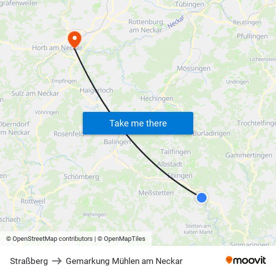 Straßberg to Gemarkung Mühlen am Neckar map