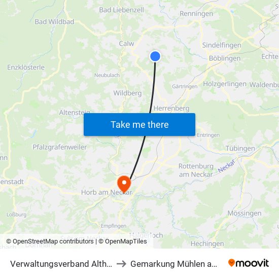 Verwaltungsverband Althengstett to Gemarkung Mühlen am Neckar map