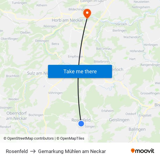 Rosenfeld to Gemarkung Mühlen am Neckar map