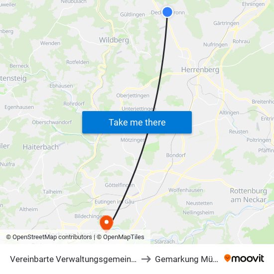 Vereinbarte Verwaltungsgemeinschaft Der Stadt Herrenberg to Gemarkung Mühlen am Neckar map