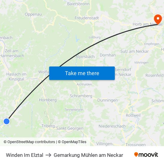Winden Im Elztal to Gemarkung Mühlen am Neckar map