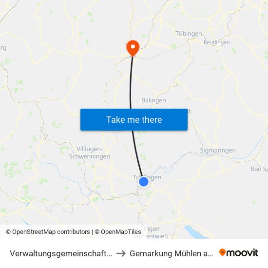 Verwaltungsgemeinschaft Tuttlingen to Gemarkung Mühlen am Neckar map