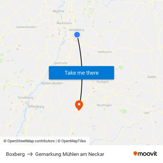 Boxberg to Gemarkung Mühlen am Neckar map