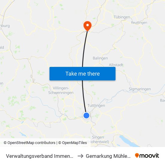 Verwaltungsverband Immendingen-Geisingen to Gemarkung Mühlen am Neckar map