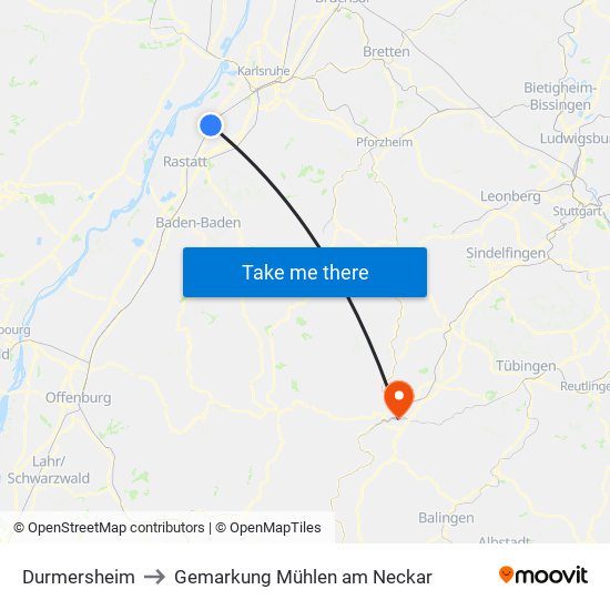 Durmersheim to Gemarkung Mühlen am Neckar map
