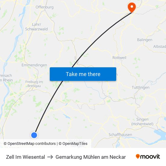 Zell Im Wiesental to Gemarkung Mühlen am Neckar map