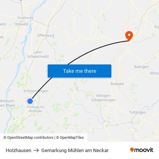 Holzhausen to Gemarkung Mühlen am Neckar map