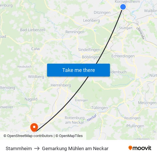 Stammheim to Gemarkung Mühlen am Neckar map